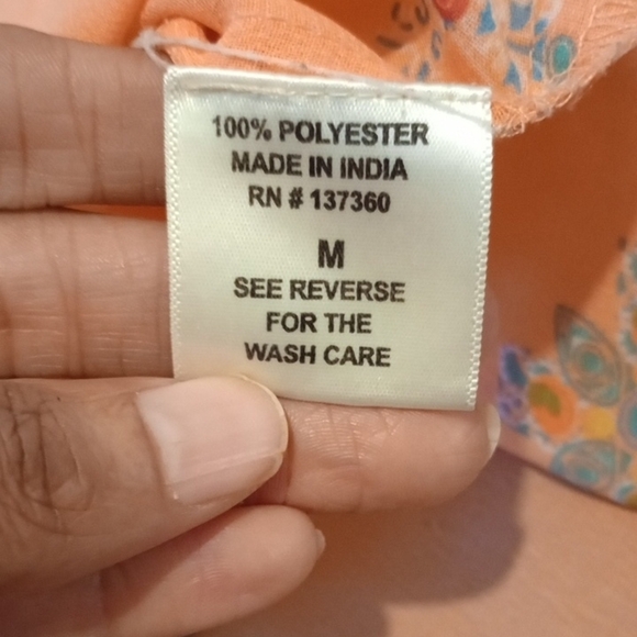 Womens Orange Button-Up Silky Blouse with Cross Pattern Size Medium - Picture 7 of 7